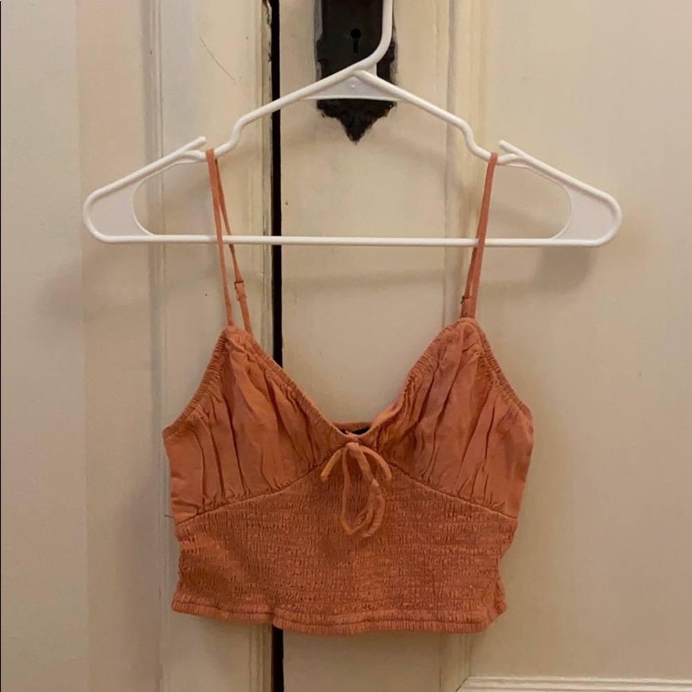 Peach Smocked Tie Front Top